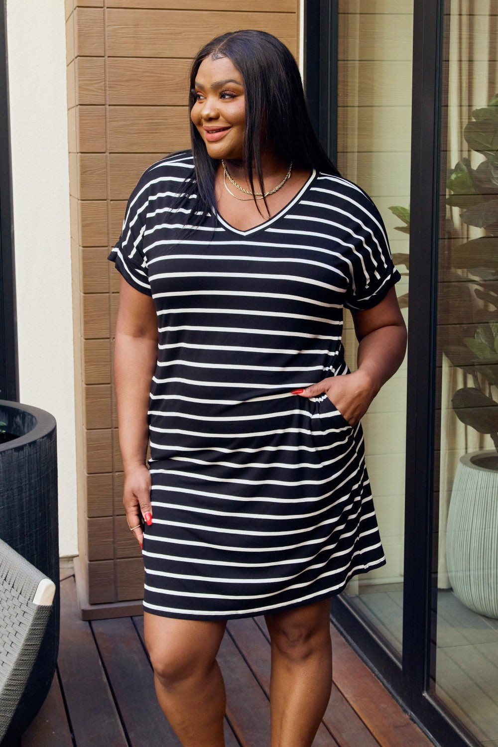 Striped pocket clearance dress